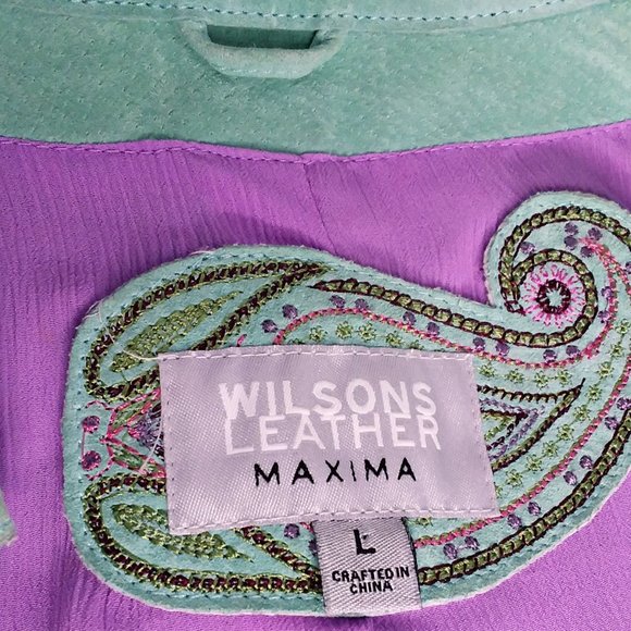 Vintage Wilsons Leather 100% Suede Cropped Jacket Size Large Aqua Barbiecore - Picture 10 of 12